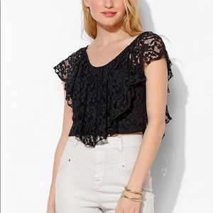 ❤️5/$25 Urban Outfitters Black Crop Top Lace Off The Shoulder Kimchi Blue Small